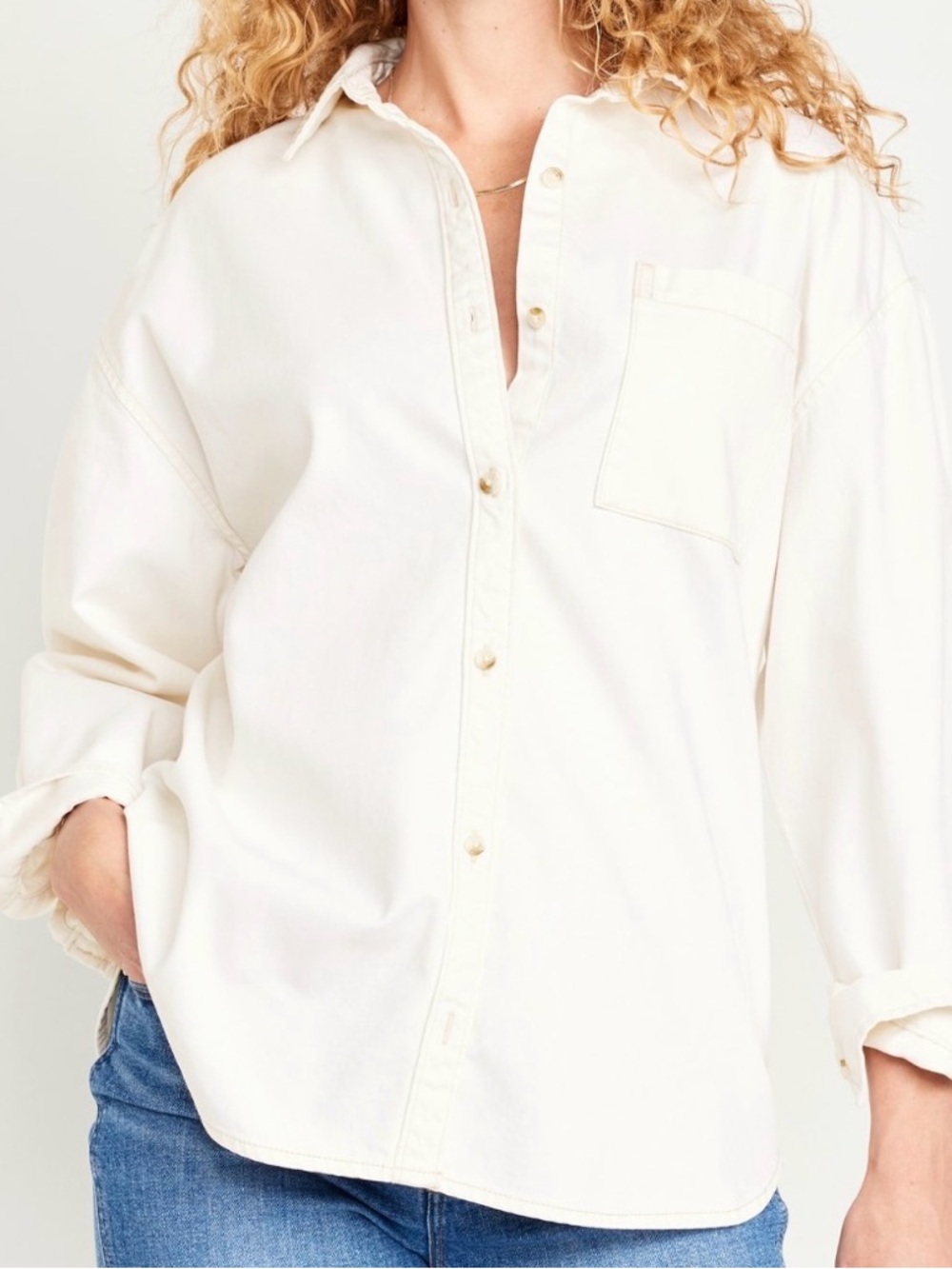 Old Navy Ecru Button-Down Denim Tunic Shirt